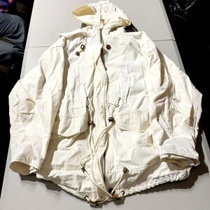 Vintage Express Men's XS Creamy White Hooded Jacket Barn Chore Fisherman Parka
